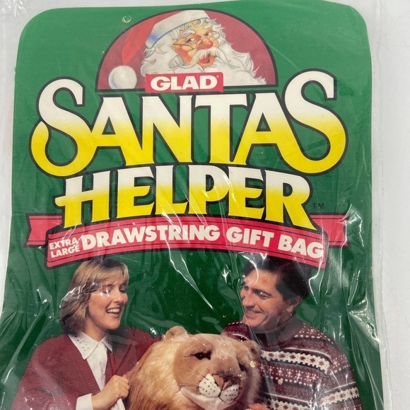 VINTAGE Lot of 3 Glad Santa's Helper XL Drawstring Gift Bag Poinsettia 32" x 40" - Picture 4 of 9